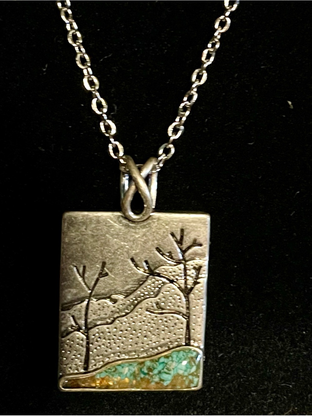 Silver Turquoise Landscape Pendant Necklace - Women Jewelry